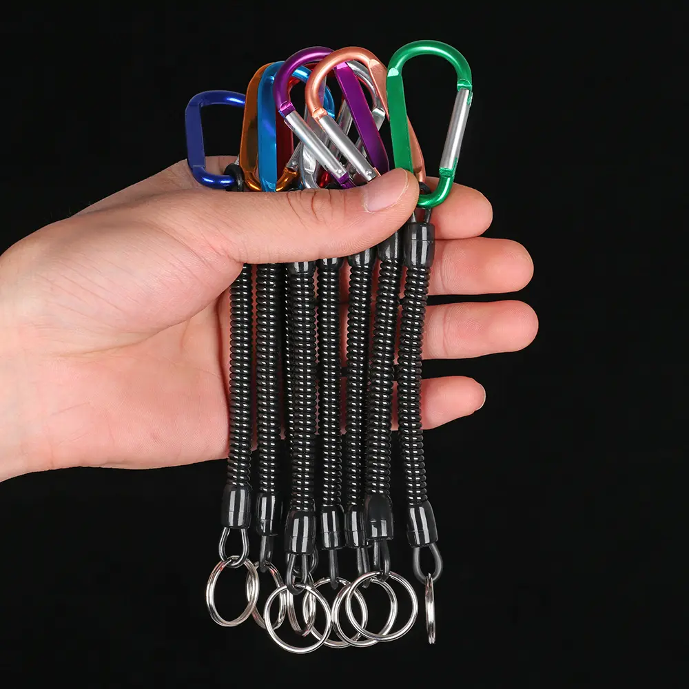 1PC TPU Retractable Spring Elastic Rope Security Lock Plastic Retractable Tether Anti-lost Keychain Carabiner Climbing Accessory