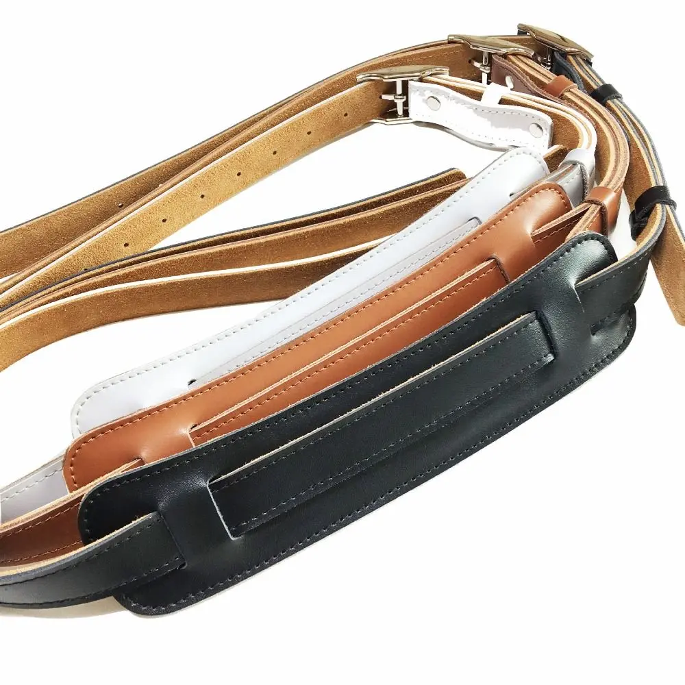 PU Color Leather Electric Guitar Strap Solid Color Adjustable Guitar Crossbody Strap with Shoulder Pad Guitar Accessories