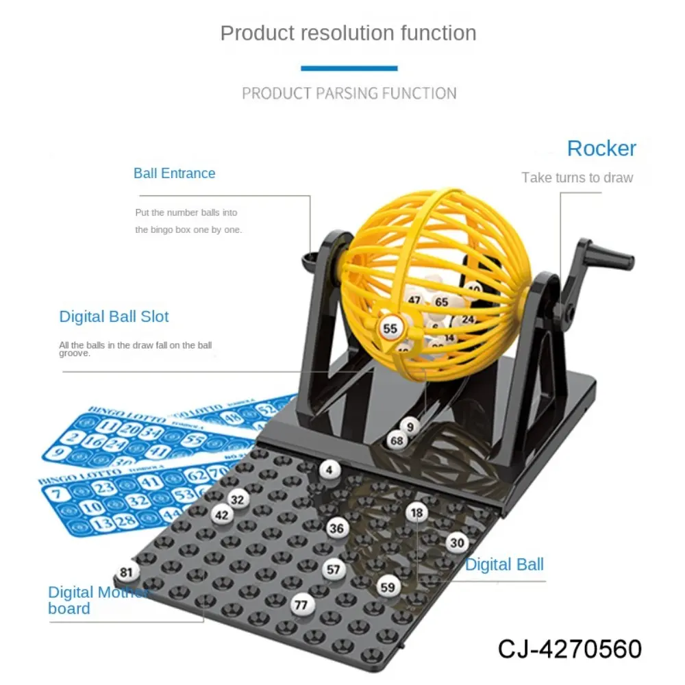 High Quality ABS Bingo Lotto Game Set Interactive Revolving Machine Bingo Cage Game Rotary Cage Bingo Balls Home Entertainment