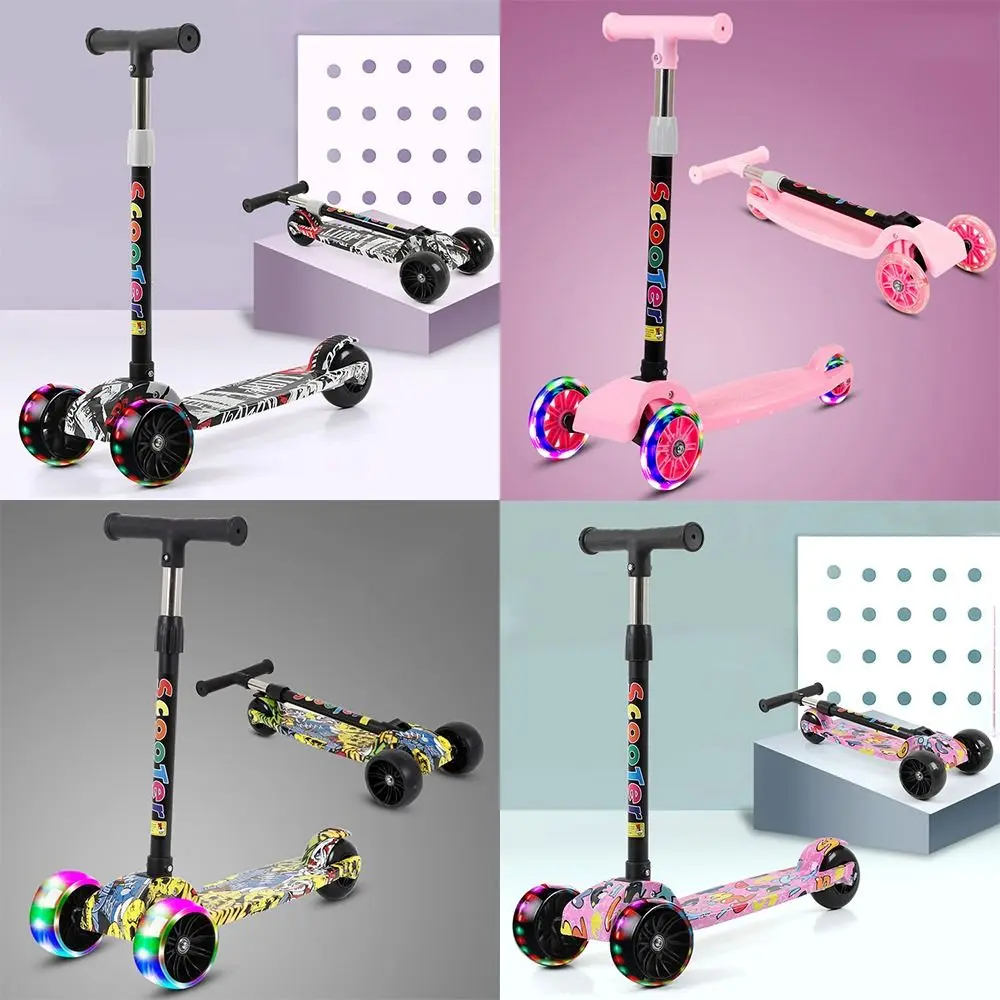 Foldable Children Scooter Adjustable Height Widened Pedals Kids Scooter with Flash Wheels Lightweight Folding Foot Scooters
