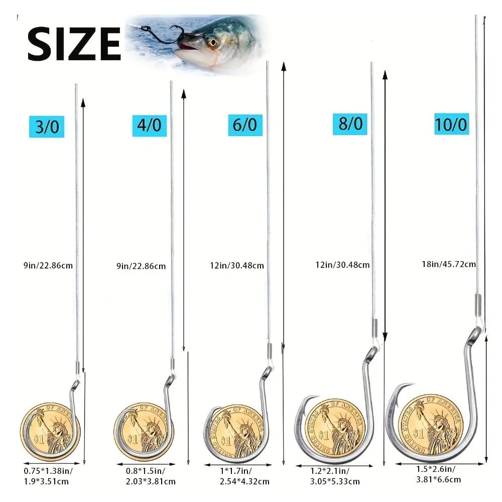 10PCS Steel Wire Leader Circle Hooks with Leader Line 3/0-8/0 Saltwater Octopus Fishing Hooks Catfish Bass Sea Fishing Hooks