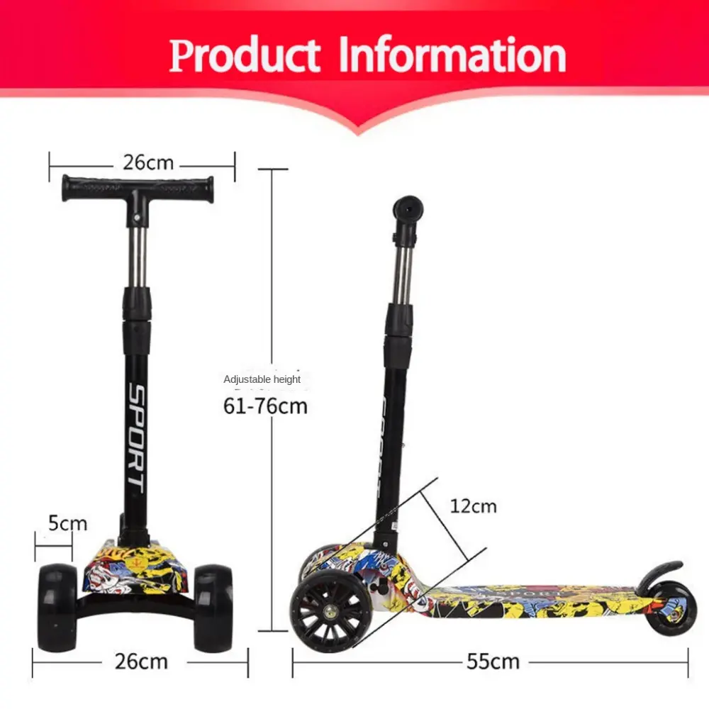 Foldable Children Scooter Adjustable Height Widened Pedals Kids Scooter with Flash Wheels Lightweight Folding Foot Scooters