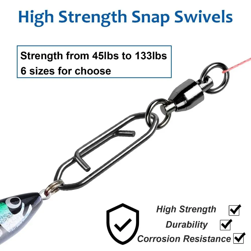 25Pcs Rotatable Stainless Steel Ball Bearing Swivel Fishing Power Clips Quick Change Hook High Strength Fishing Swivels Snap