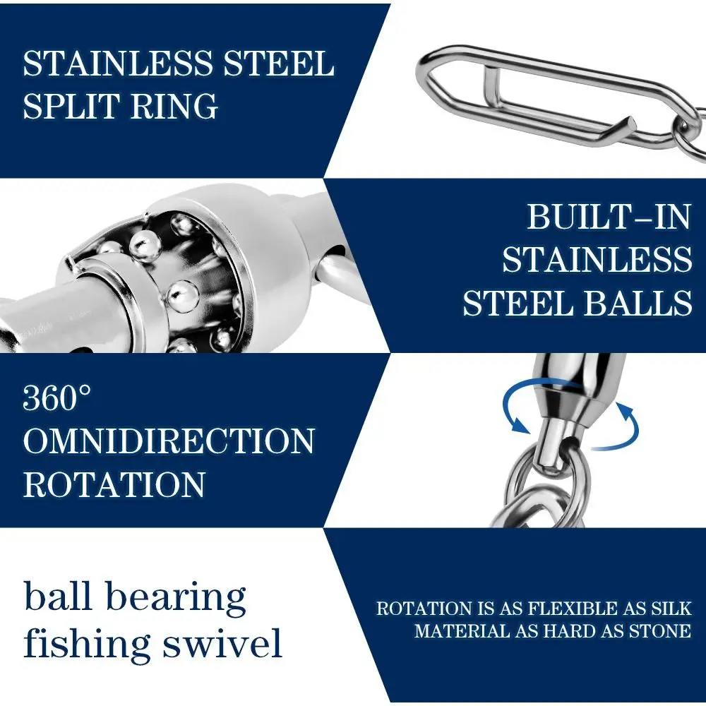 25Pcs Rotatable Stainless Steel Ball Bearing Swivel Fishing Power Clips Quick Change Hook High Strength Fishing Swivels Snap