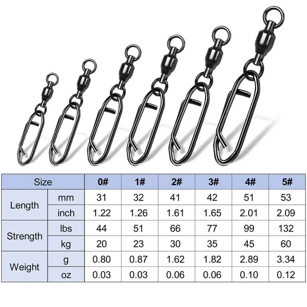 25Pcs Rotatable Stainless Steel Ball Bearing Swivel Fishing Power Clips Quick Change Hook High Strength Fishing Swivels Snap