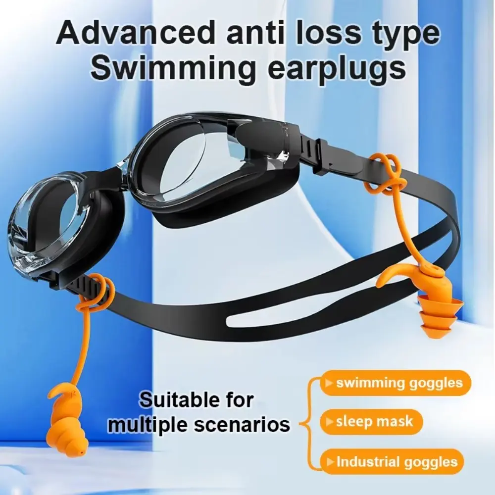 1 Pair Portable Silicone Swimming Earplugs Noise Reduction With Rope Ear Plugs Swimming Waterproof Anti-noise Sleeping Earplugs