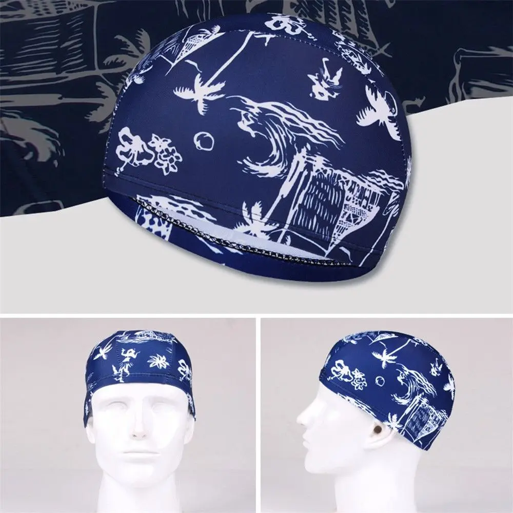 Swimming Cap Flowers Print Long Hair Cap Sports Swim Pool PU Coating Waterproof Hat Elastic Nylon Turban Water Sports Accessory