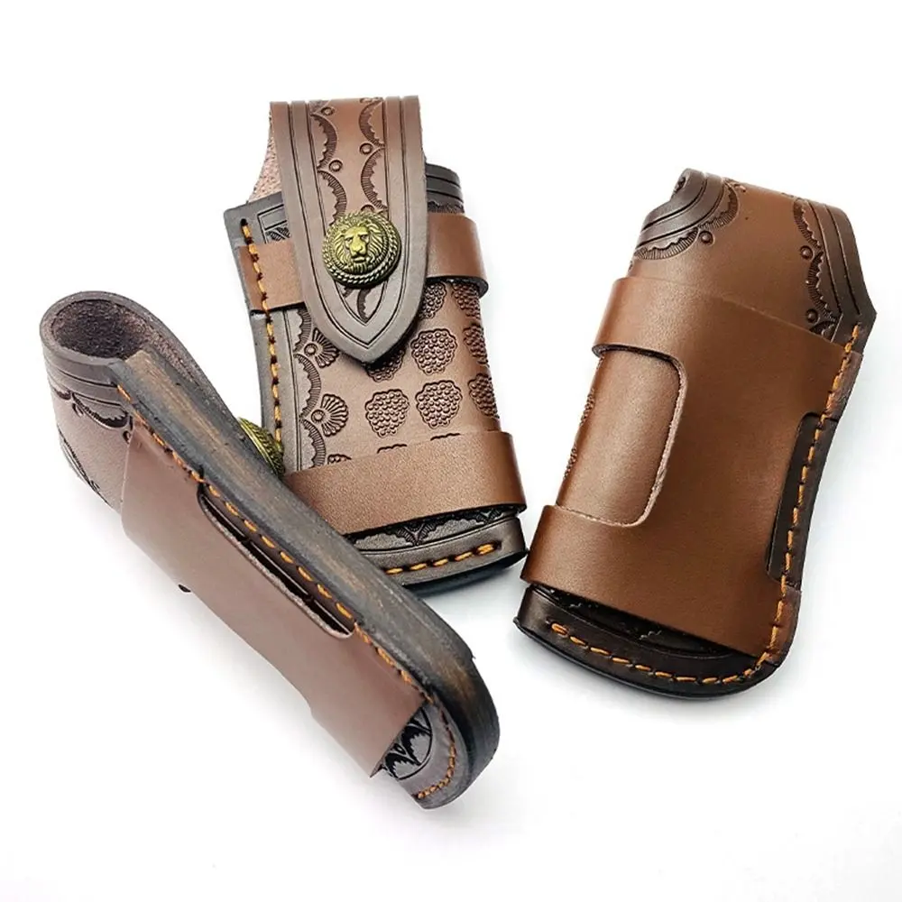 Brown/Black Fold Knife Scabbard Tool Flashlight Belt Loop Case Holder Leather Sheath Pocket Hunt Camp Outdoor Carry Equipment