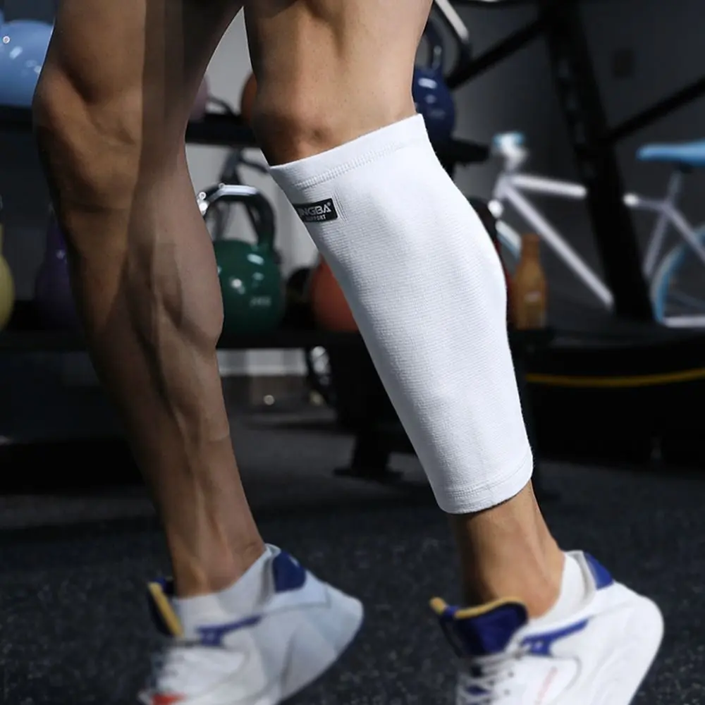 White Calf Support Knitting Shin Splint & Calf Protector Damping Compression Sleeves for Men Women Basketball Soccer Running