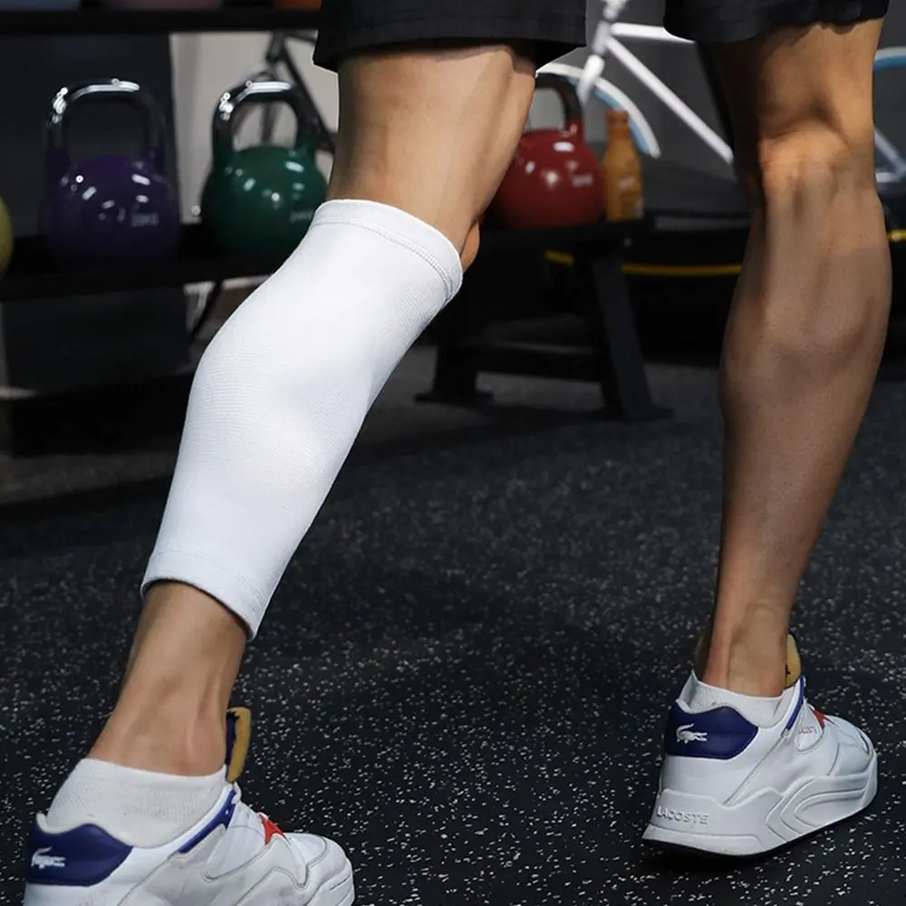 White Calf Support Knitting Shin Splint & Calf Protector Damping Compression Sleeves for Men Women Basketball Soccer Running