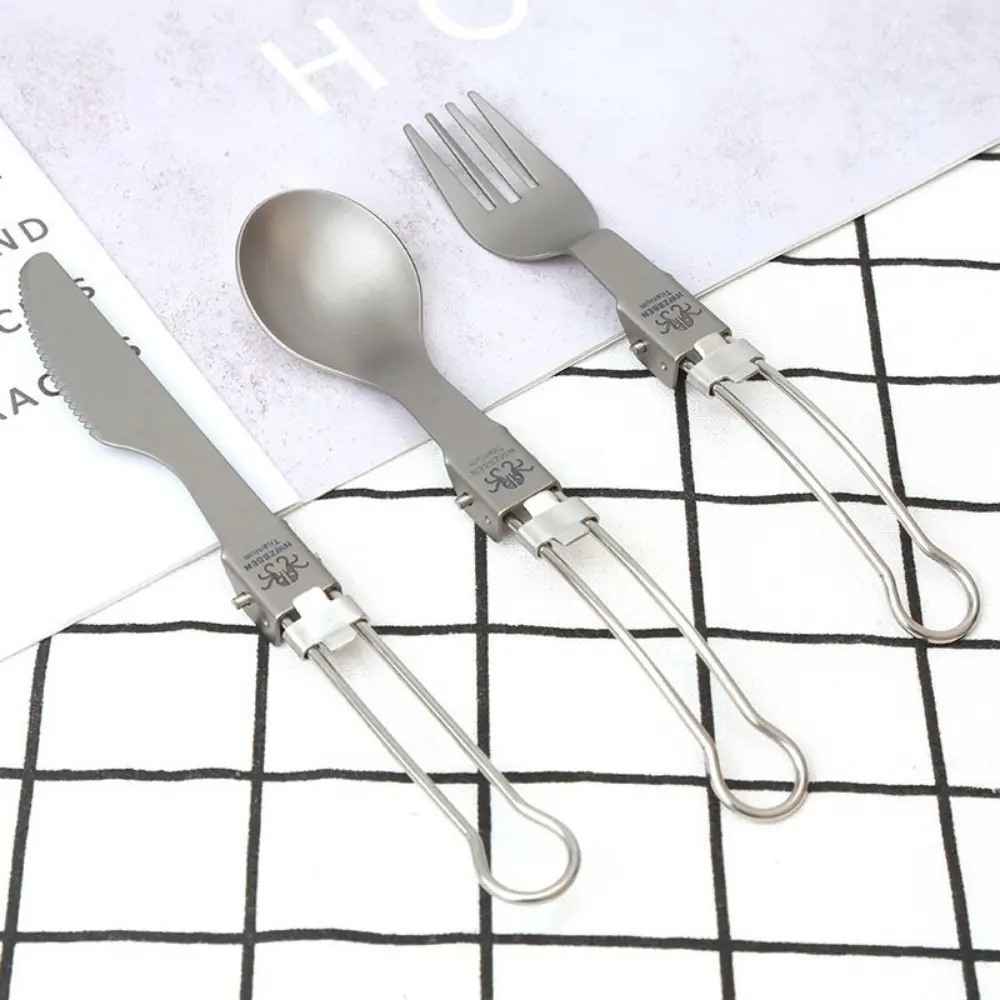 Half Polished Titanium Folding Fork Portable Fork Spoon Foldable Travel Kit Outdoor Tableware Set Hiking Picnic Camping Supplies