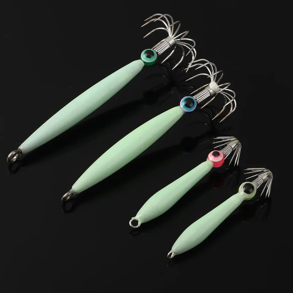 Simulation Luminous/Pink Angling Sleeve-fish Jigs Octopus Bait Fishing Tackle Wood Shrimp Lures Squid Hook with Fish Eyes