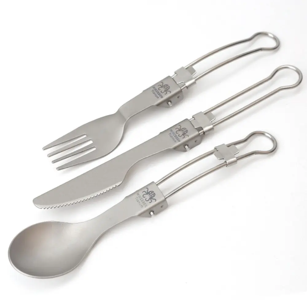 Half Polished Titanium Folding Fork Portable Fork Spoon Foldable Travel Kit Outdoor Tableware Set Hiking Picnic Camping Supplies