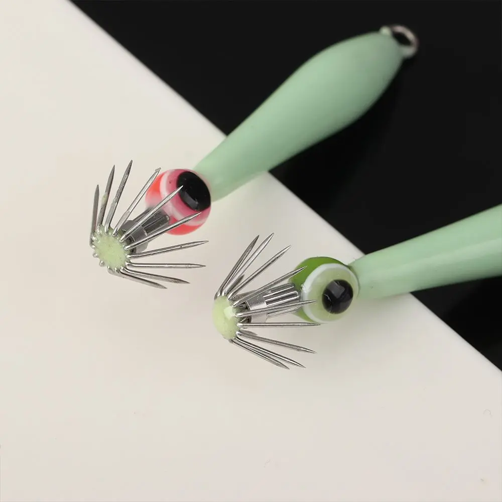 Simulation Luminous/Pink Angling Sleeve-fish Jigs Octopus Bait Fishing Tackle Wood Shrimp Lures Squid Hook with Fish Eyes