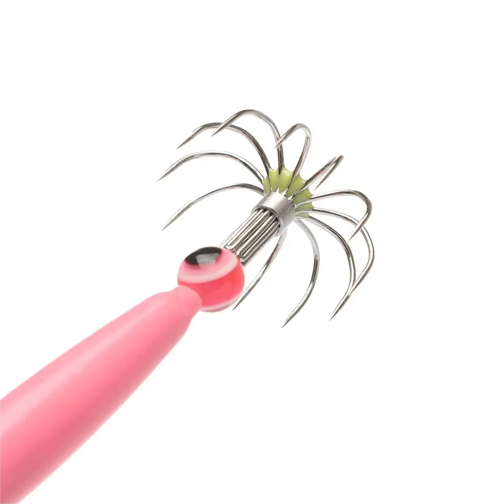 Simulation Luminous/Pink Angling Sleeve-fish Jigs Octopus Bait Fishing Tackle Wood Shrimp Lures Squid Hook with Fish Eyes