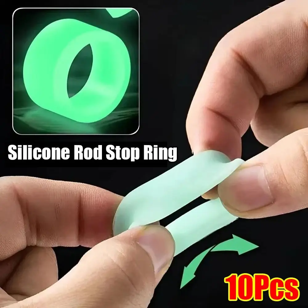 10Pcs Luminous Fishing Rod Anti-skid Circle Silicone Handle Wrapping Belt Rod Stop Ring Absorbing Sweat Belt Anti-Slip Tape