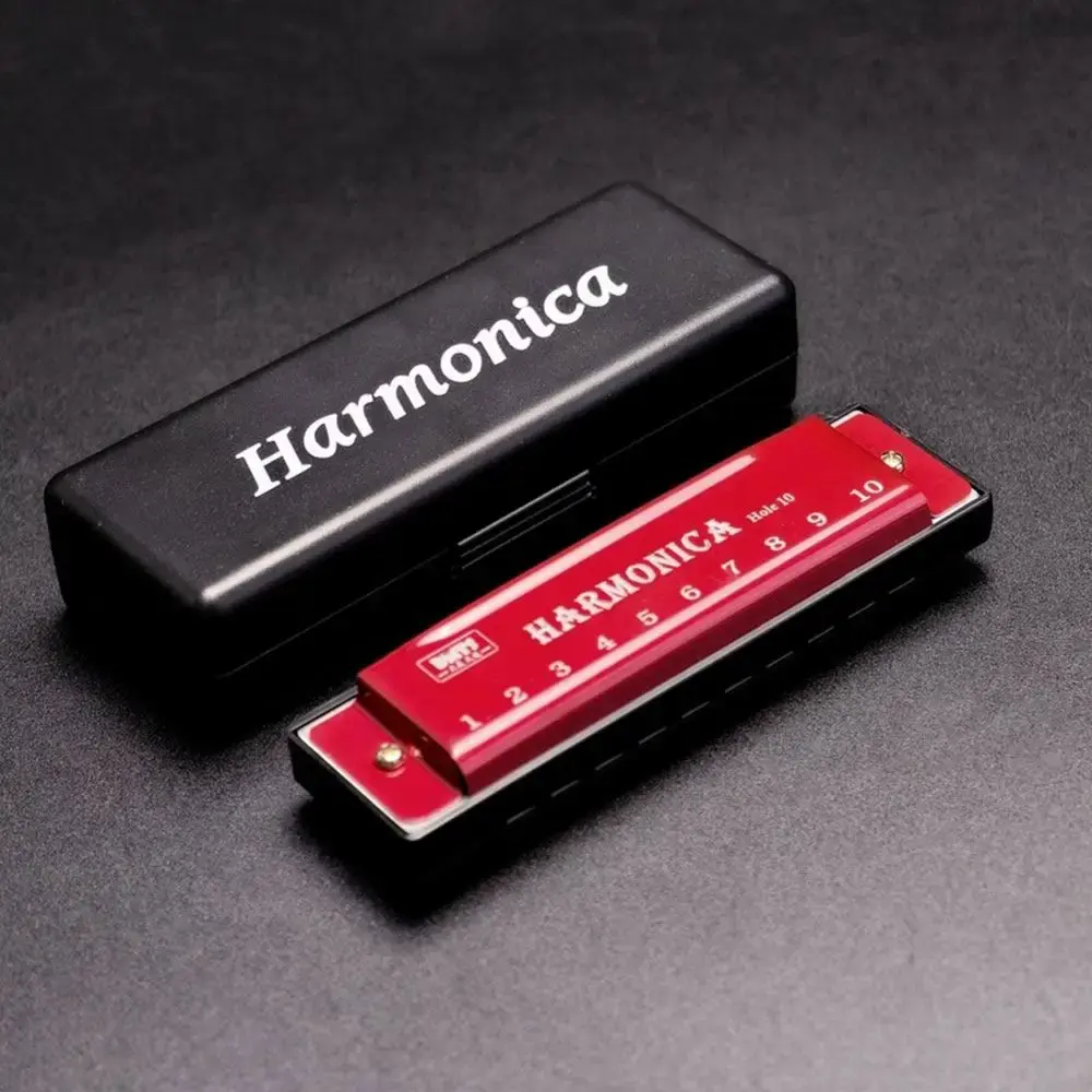 Portable Key of C 10 Hole Harmonica Metal with Box Mouth Organ Rectangle Beginner Teaching Diatonic Harmonica Students