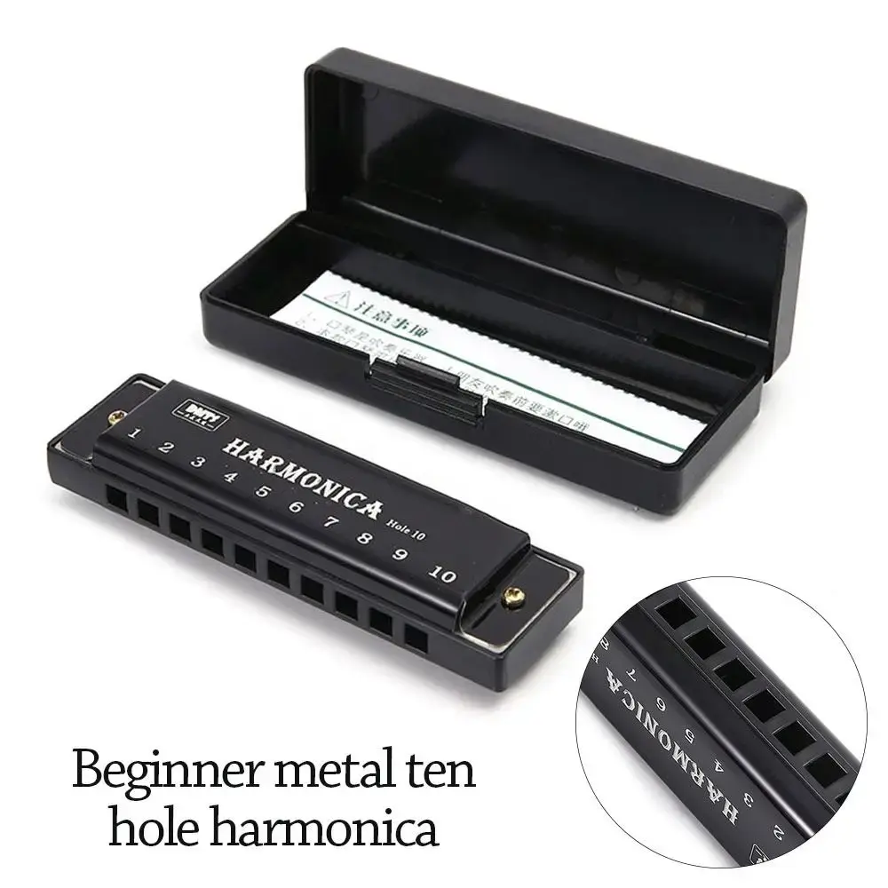 Portable Key of C 10 Hole Harmonica Metal with Box Mouth Organ Rectangle Beginner Teaching Diatonic Harmonica Students