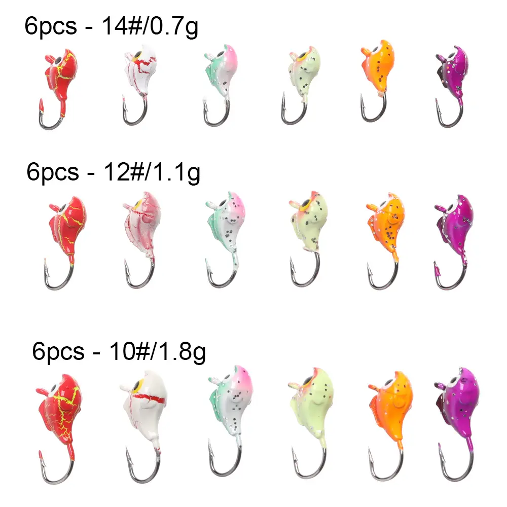 6Pcs/Set 0.5~1.8g Winter Ice Fishing Lure Ants Shaped Colored Artificial Soft Bait Jig Head Small Ice Fishing Hook For Lure Worm