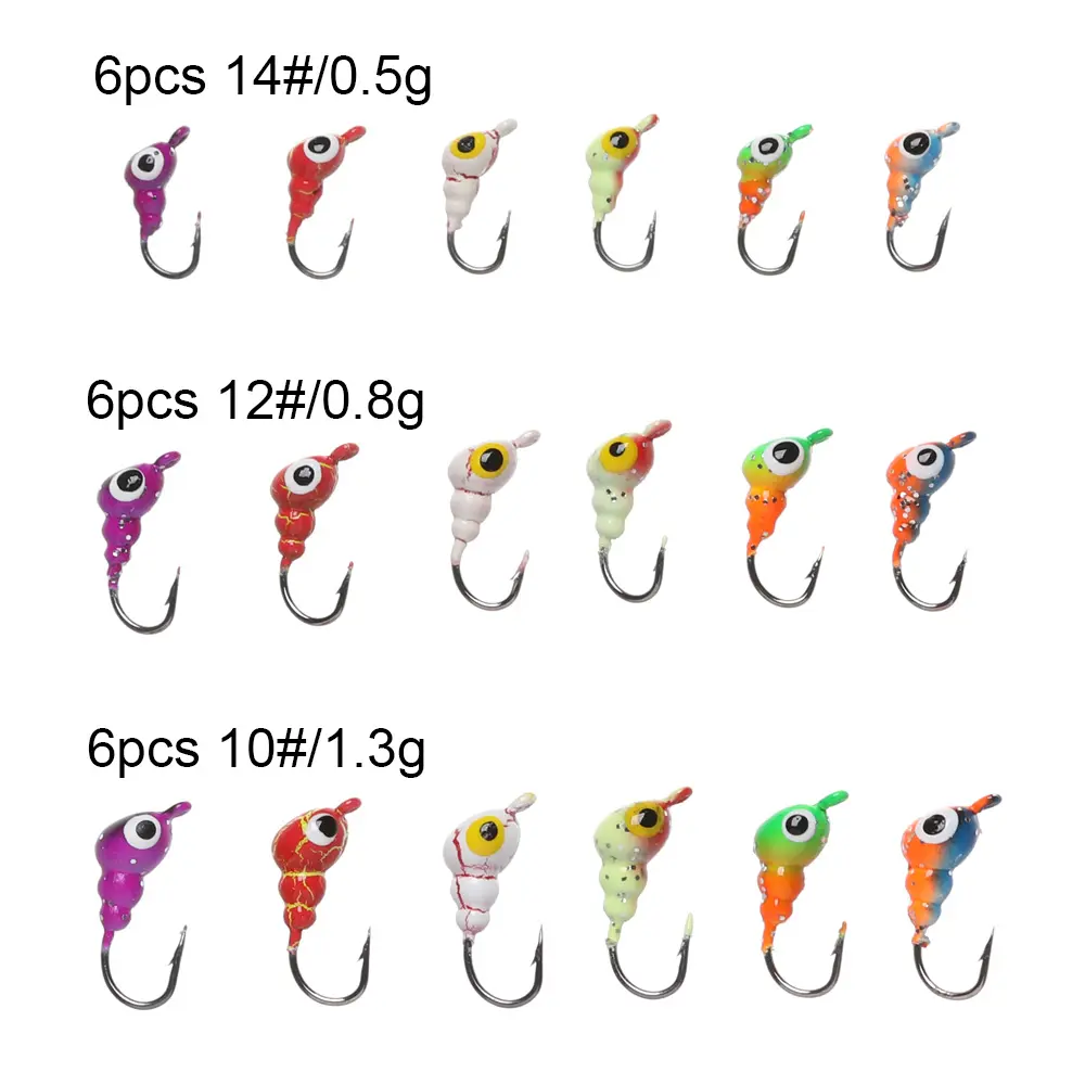 6Pcs/Set 0.5~1.8g Winter Ice Fishing Lure Ants Shaped Colored Artificial Soft Bait Jig Head Small Ice Fishing Hook For Lure Worm