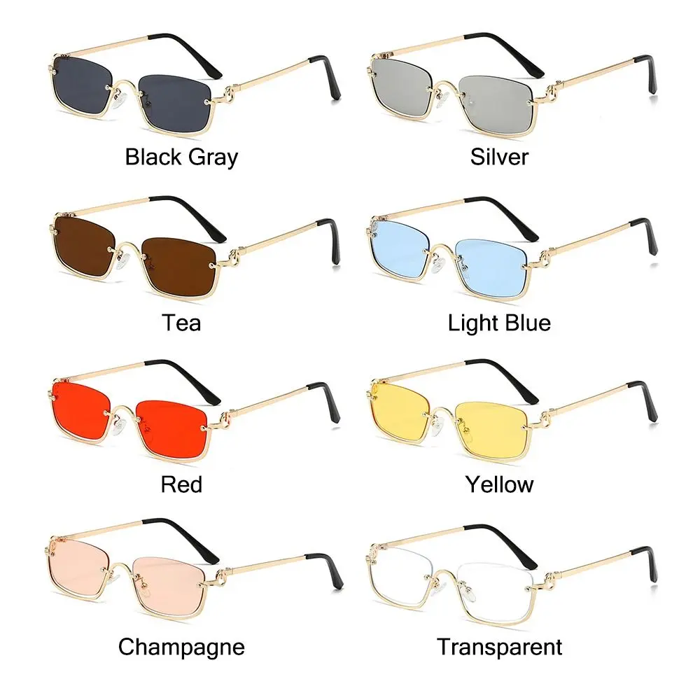 Small Square Sunglasses Women Metal Half Frame Sunglasses Vintage Shades Trendy Narrow Hip Hop Eyewear Cycling Sunglasses