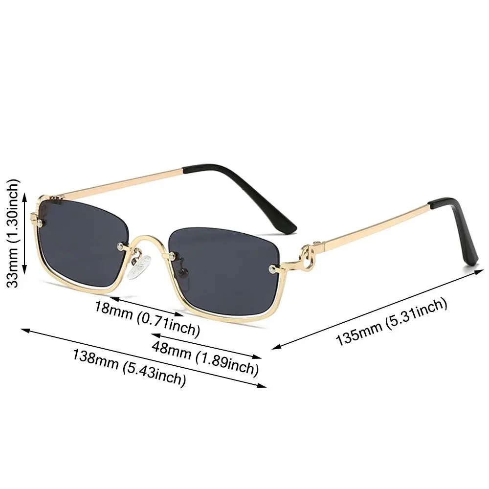 Small Square Sunglasses Women Metal Half Frame Sunglasses Vintage Shades Trendy Narrow Hip Hop Eyewear Cycling Sunglasses