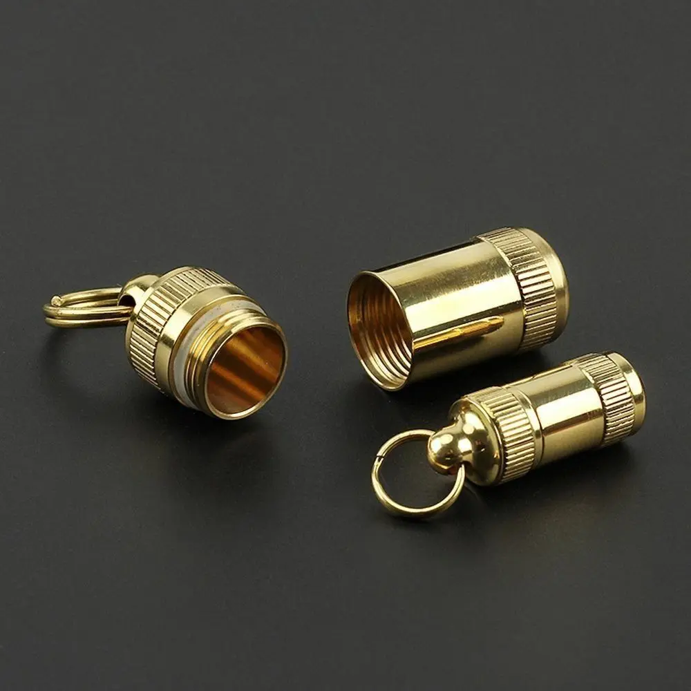 Brass Pill Case Mini Brass Medicine Bottle Tablet Container Pill Storage Box Keychain Holder Waterproof Portable Medicine Bottle
