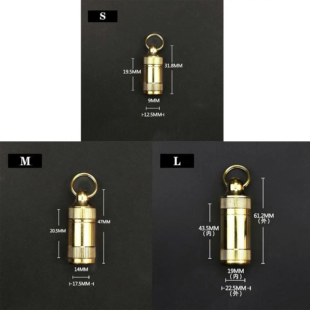 Brass Pill Case Mini Brass Medicine Bottle Tablet Container Pill Storage Box Keychain Holder Waterproof Portable Medicine Bottle