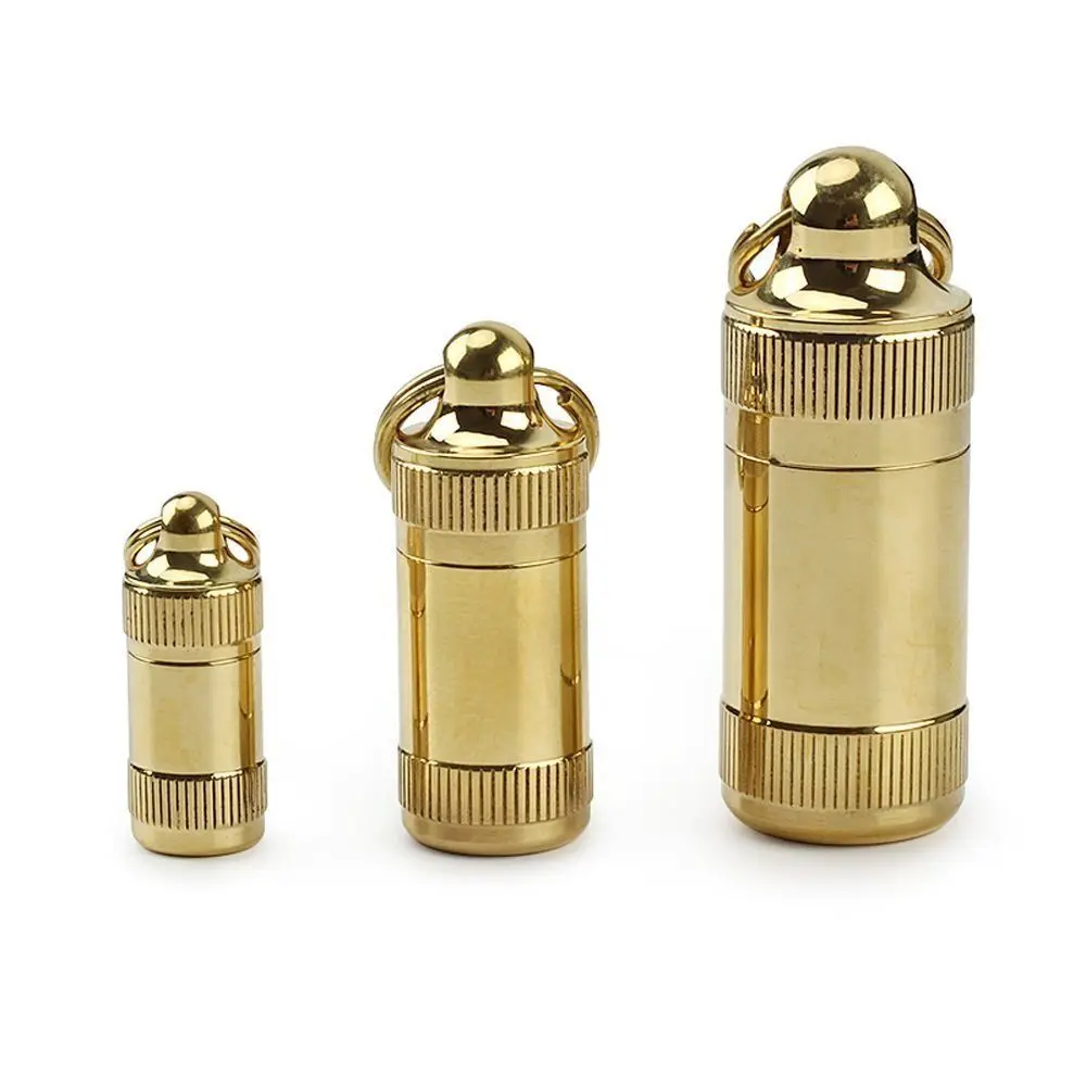 Brass Pill Case Mini Brass Medicine Bottle Tablet Container Pill Storage Box Keychain Holder Waterproof Portable Medicine Bottle