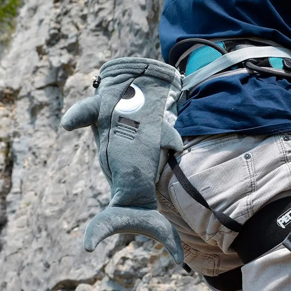 Gray Color Flannel Shark Chalk Bag Stuffed Animal Design Shark Shape Bouldering Bag Flannel Material Rock Climbing Bag