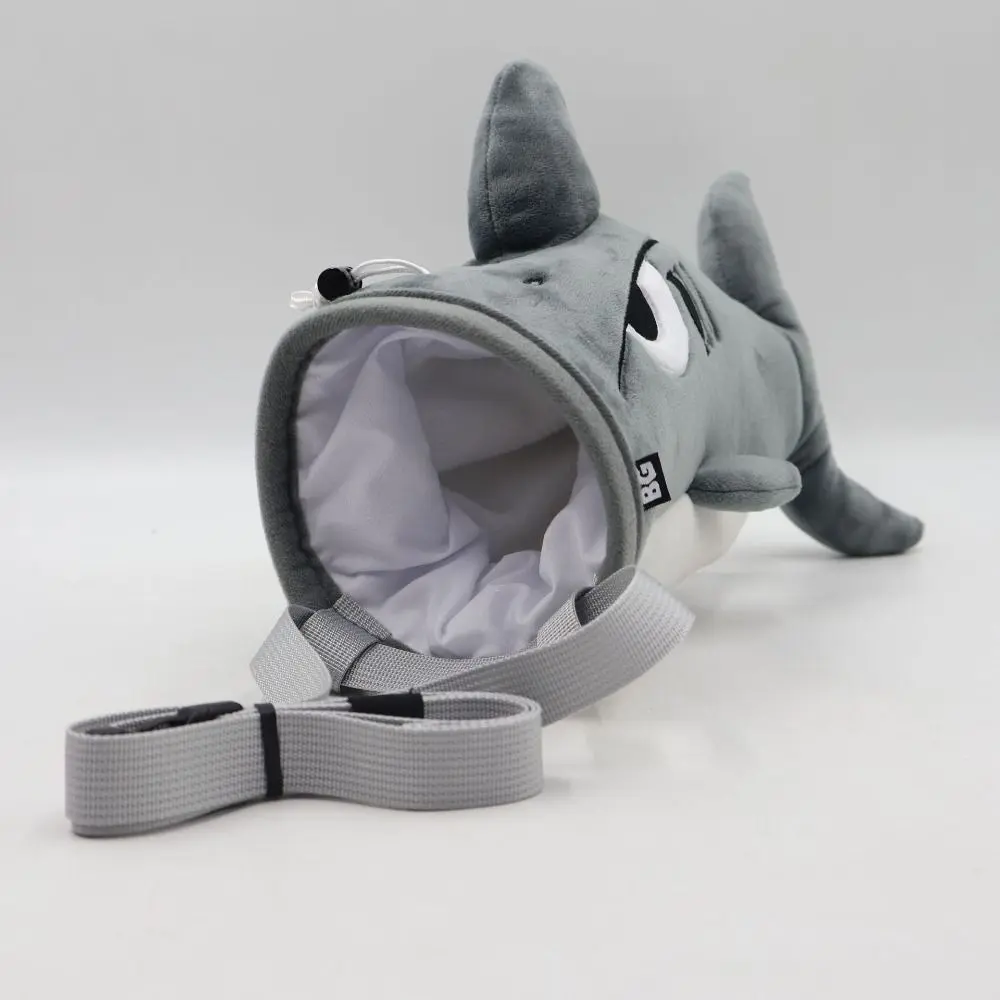 Gray Color Flannel Shark Chalk Bag Stuffed Animal Design Shark Shape Bouldering Bag Flannel Material Rock Climbing Bag