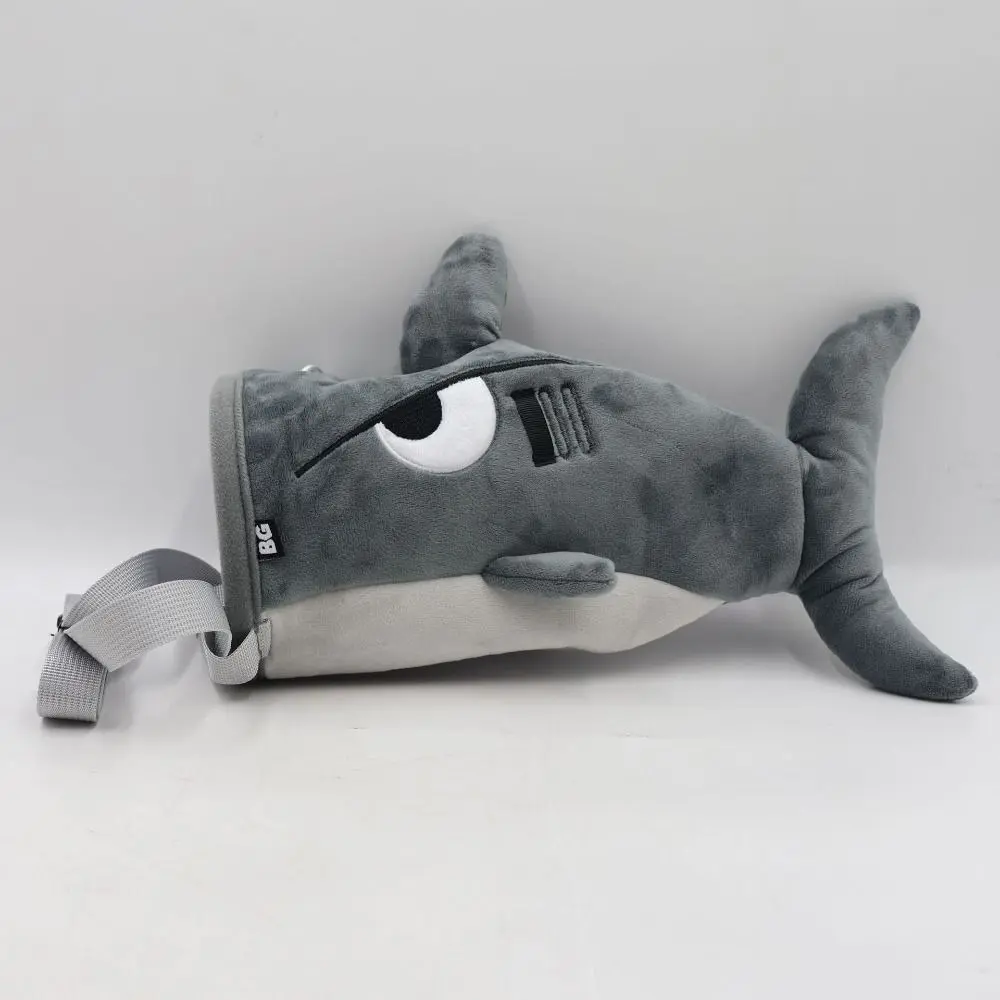 Gray Color Flannel Shark Chalk Bag Stuffed Animal Design Shark Shape Bouldering Bag Flannel Material Rock Climbing Bag