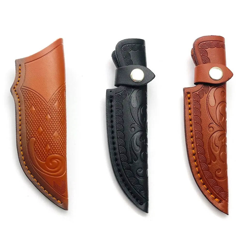 Relief Leather Straight Knife Scabbard Flashlight Belt Loop Case Holder Leather Sheath Outdoor Hunt Camp Knife Carry Equipment