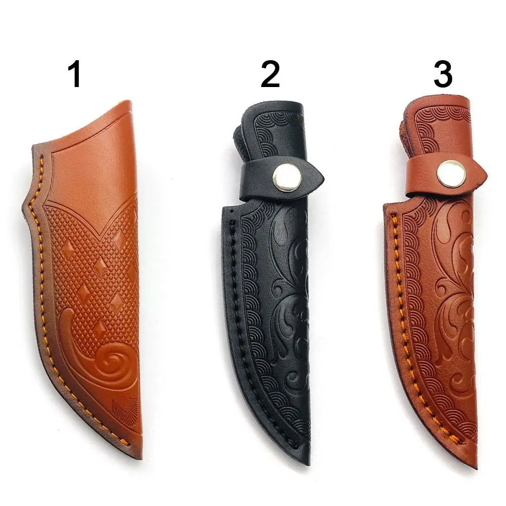 Relief Leather Straight Knife Scabbard Flashlight Belt Loop Case Holder Leather Sheath Outdoor Hunt Camp Knife Carry Equipment