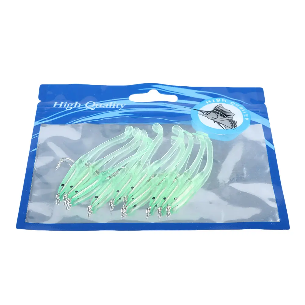 10PCS/Lot Artificial Durable Light Green Luminous Eel Fish Lures Worm Barbed Hook Baits Soft Plastic Rubber Fishing Accessories