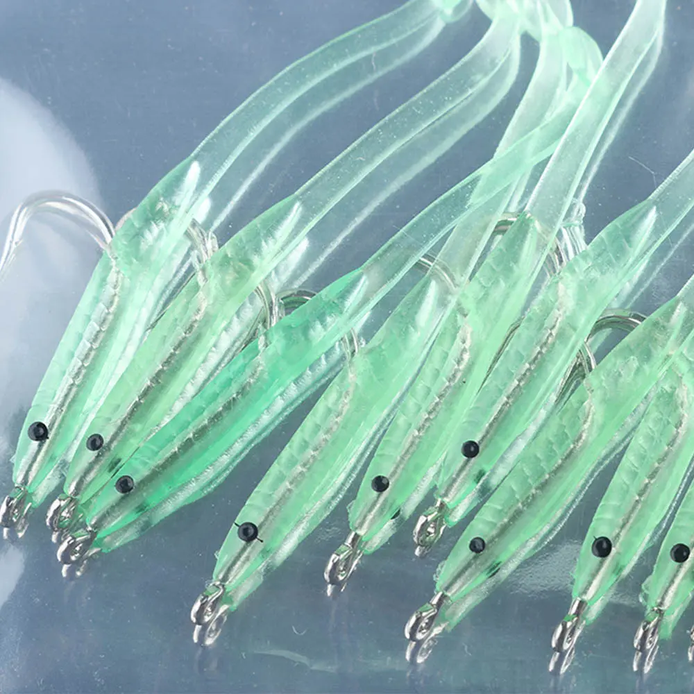 10PCS/Lot Artificial Durable Light Green Luminous Eel Fish Lures Worm Barbed Hook Baits Soft Plastic Rubber Fishing Accessories