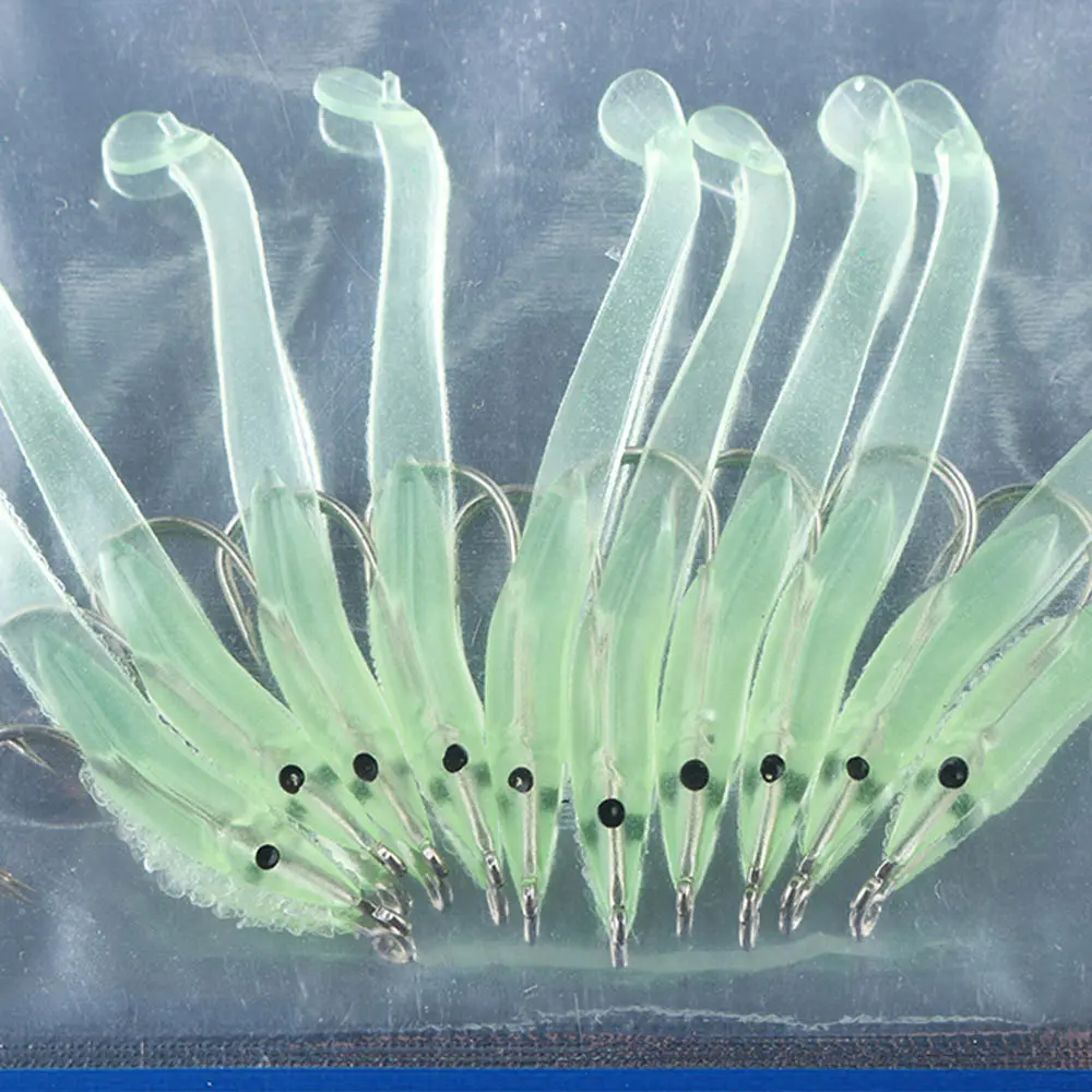 10PCS/Lot Artificial Durable Light Green Luminous Eel Fish Lures Worm Barbed Hook Baits Soft Plastic Rubber Fishing Accessories