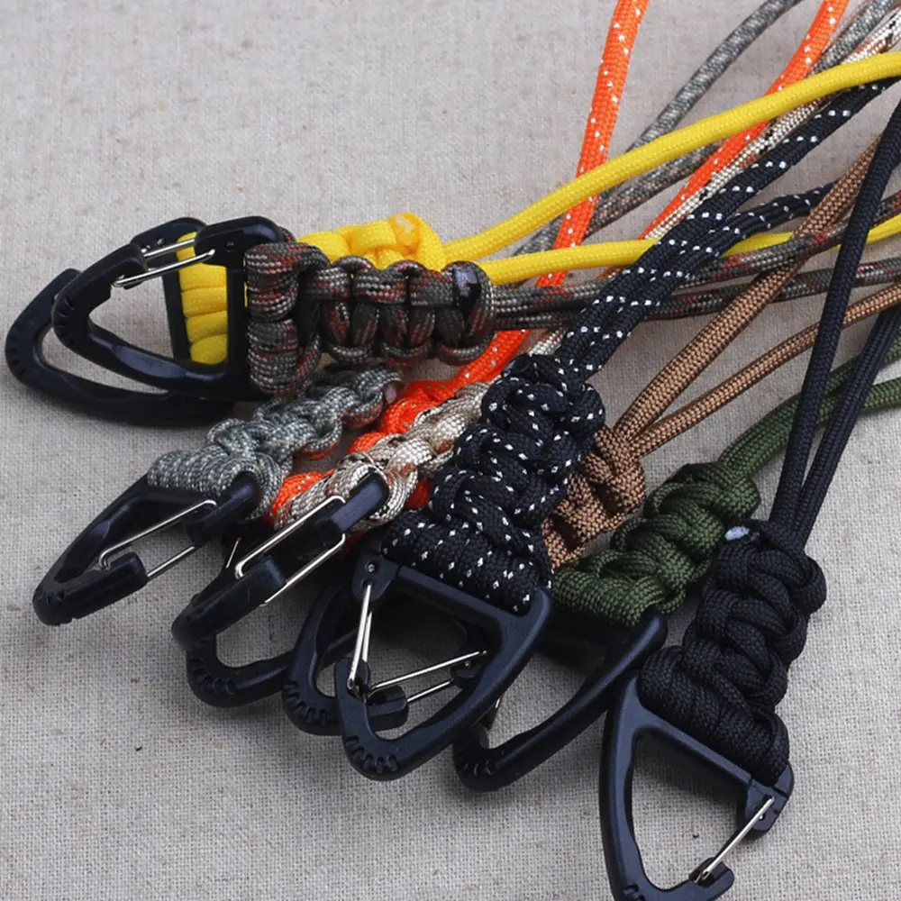 1PC 19 Styles Paracord Keychain Braided Nylon Lanyard With Metal Triangle Buckle High Strength Parachute Cord Carabiner
