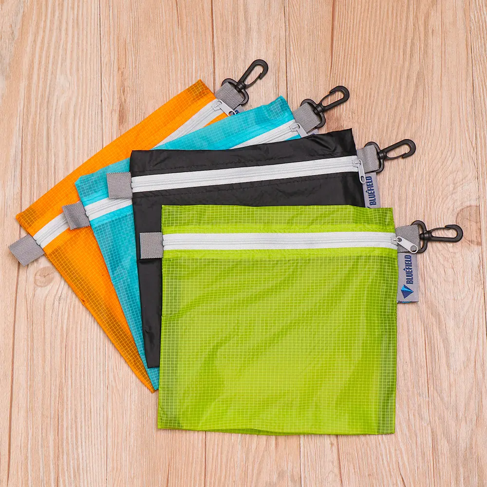 1PC 4 Color Nylon Coated Silicon Fabric Waterproof Zipper Hook Storage Bag Outdoor Camping Hiking Pocket Pouch Organizer