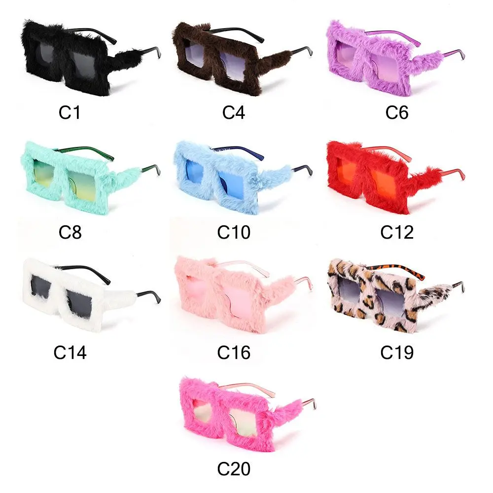 Oversized Plush Sunglasses Winter Shades for Women Soft Fluffy Square Frame Sun Glasses Novelty Style Halloween Cosplay Glasses
