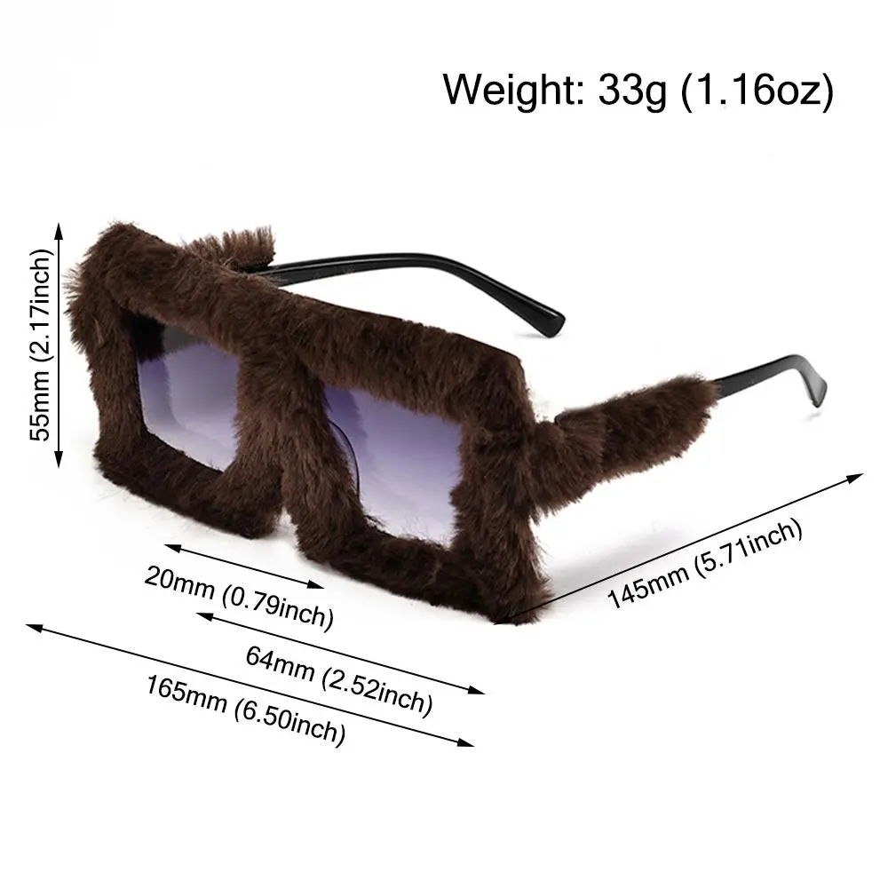 Oversized Plush Sunglasses Winter Shades for Women Soft Fluffy Square Frame Sun Glasses Novelty Style Halloween Cosplay Glasses