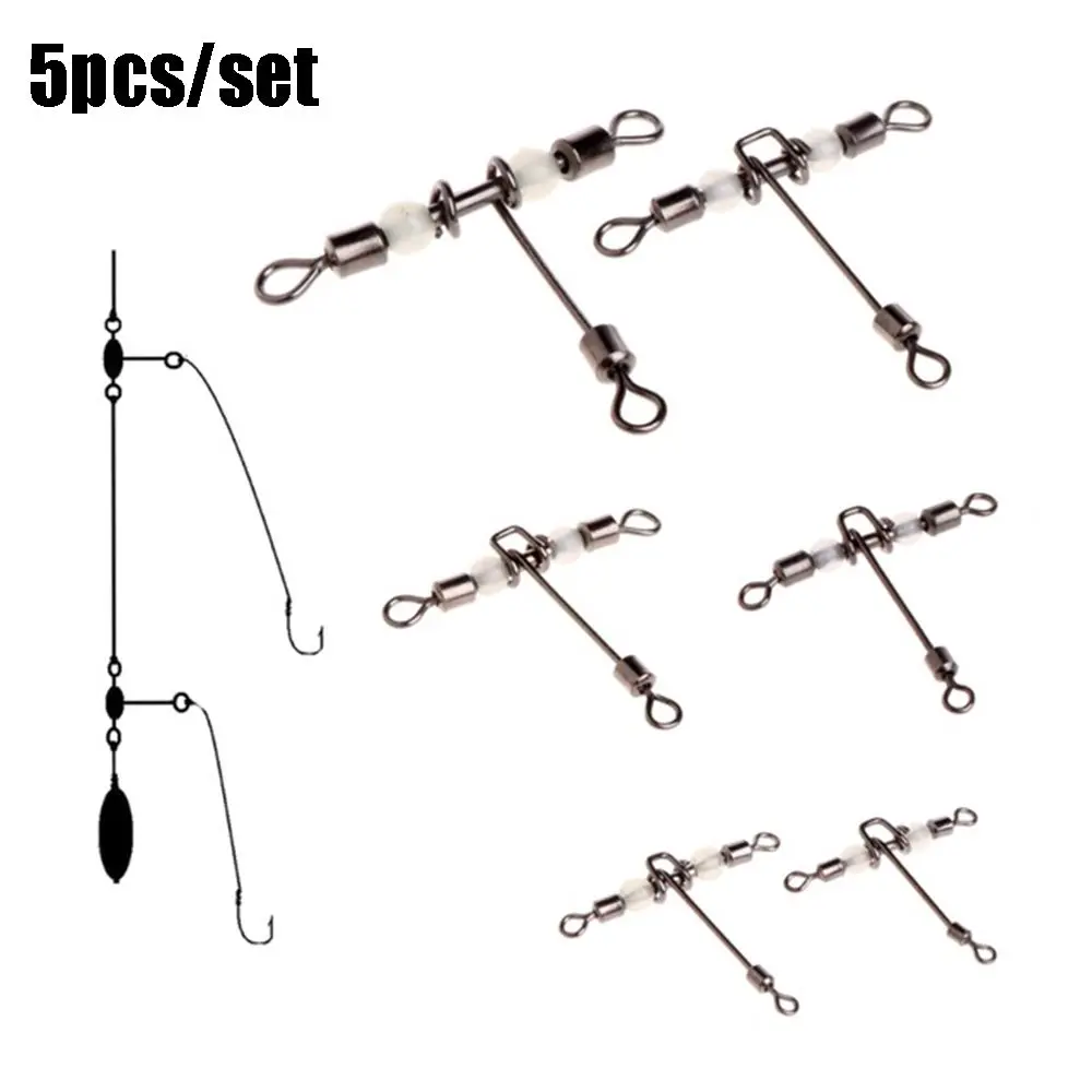 5PCS/Lot 3 Way Luminous T-shape Fishing Swivels Fish Hooks Fishing Connector Cross Line Rolling Swivel Tools With Beads Tackle