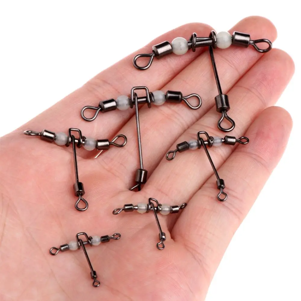 5PCS/Lot 3 Way Luminous T-shape Fishing Swivels Fish Hooks Fishing Connector Cross Line Rolling Swivel Tools With Beads Tackle