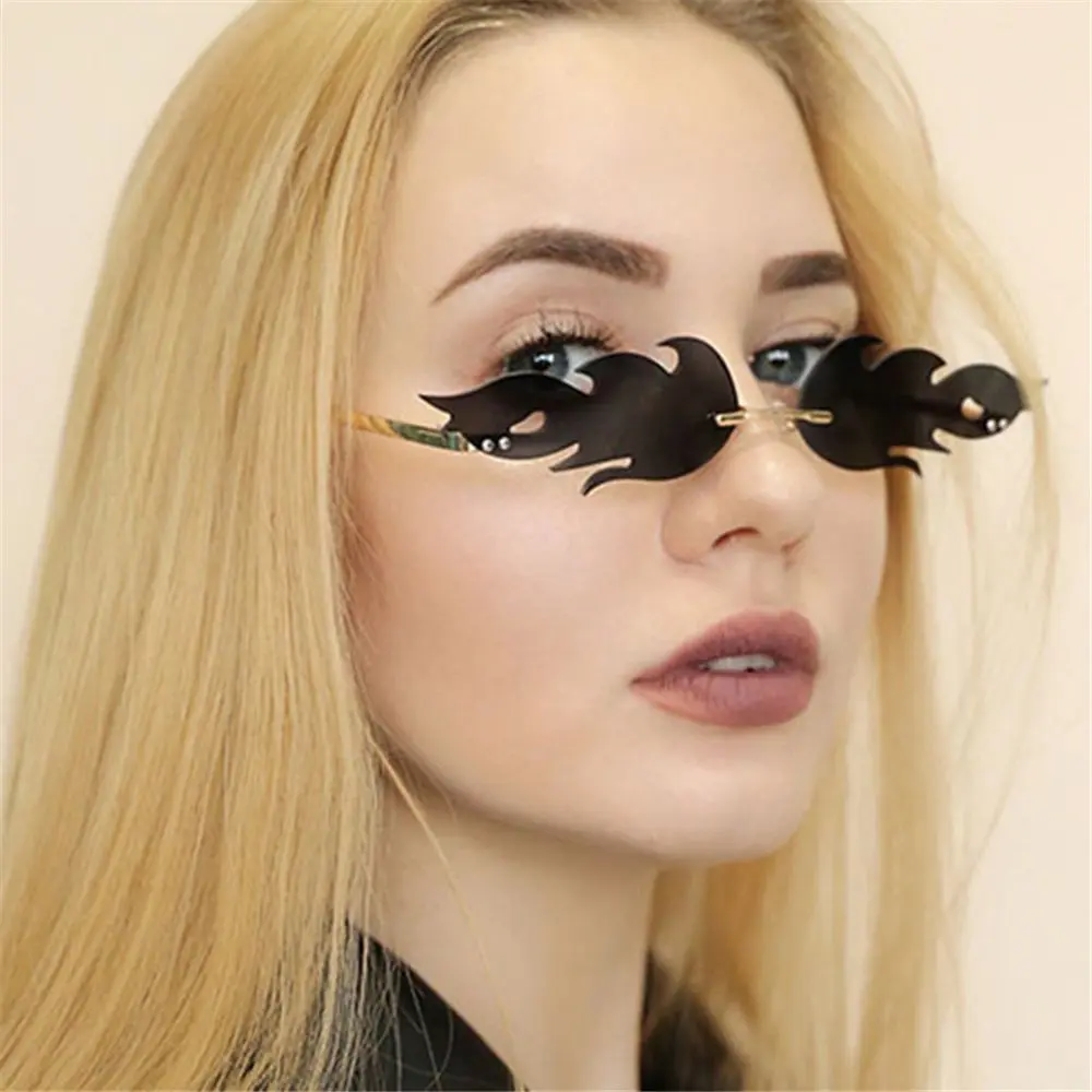 Fashion Women Fire Flame Style Sunglasses Trendy Rimless Sunglasses Novelty Metal Frame UV400 Sun Glasses Party Cosplay Eyewear