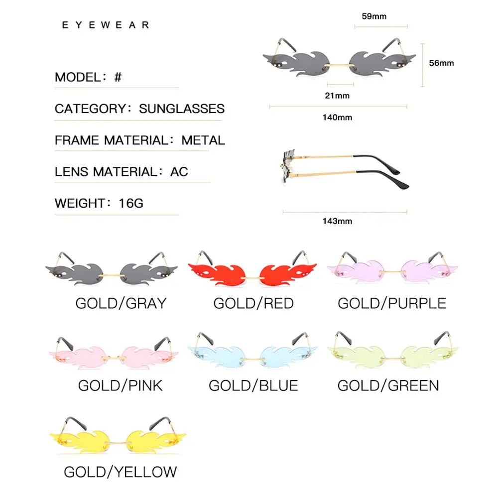 Fashion Women Fire Flame Style Sunglasses Trendy Rimless Sunglasses Novelty Metal Frame UV400 Sun Glasses Party Cosplay Eyewear