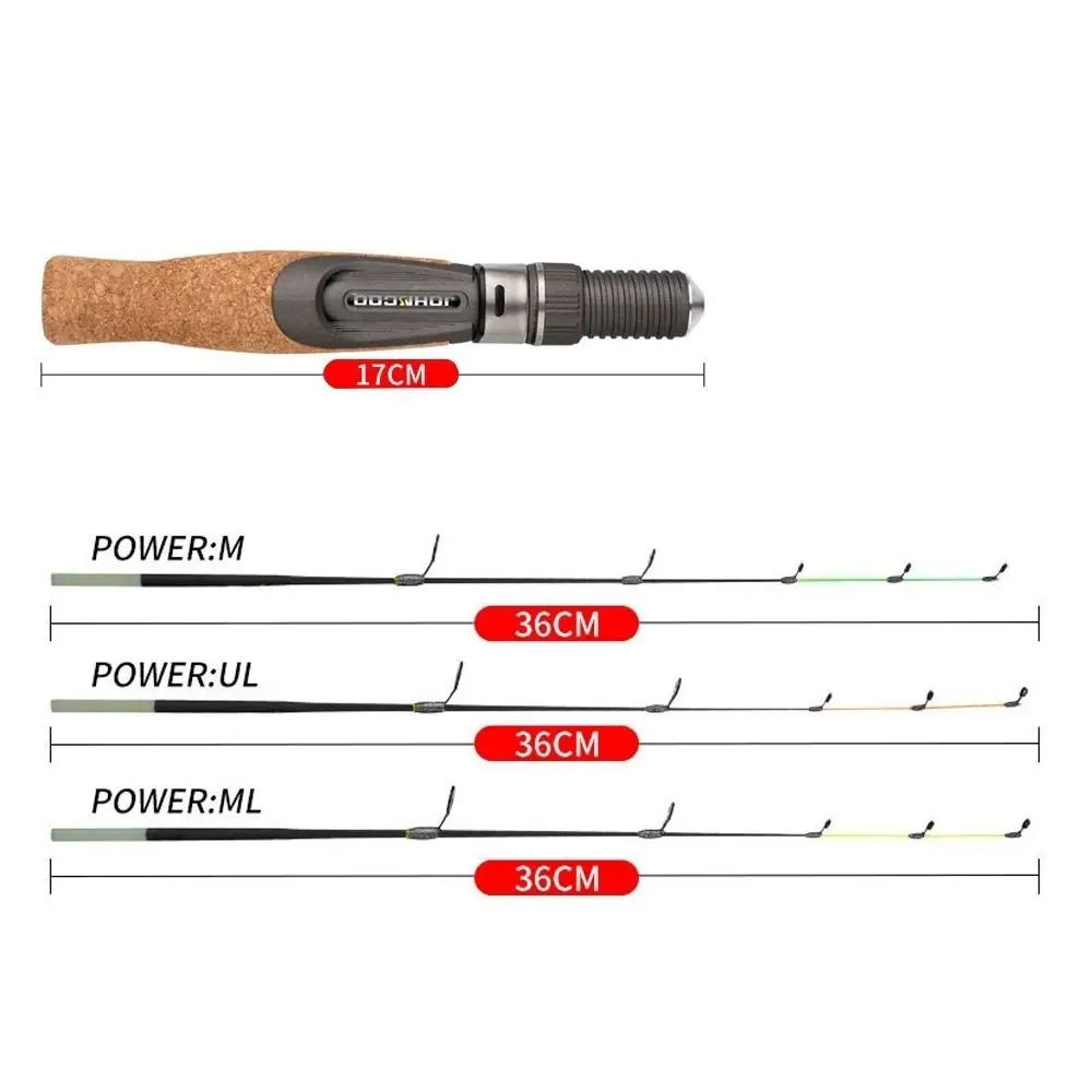 Winter Ice Fishing Rod With Flat Soft Tip Spinning Retractable Fishing Rod Ice Fishing Pen Pole Fiber Glass Tip with Cork Handle