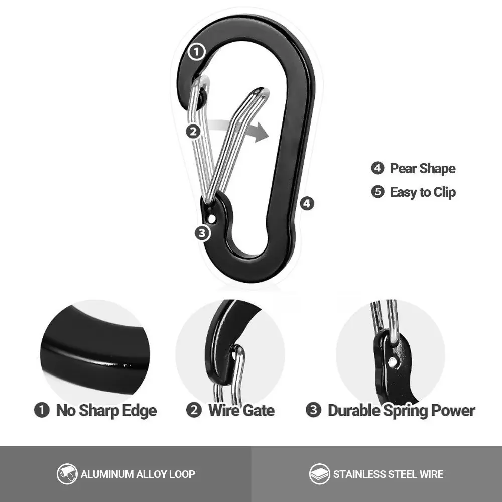 5PC Aluminum Alloy Carabiner Outdoor Backpack Camping Climbing Buckle Fishing Hook Keychain Lock Buckle Snap Clip Tools
