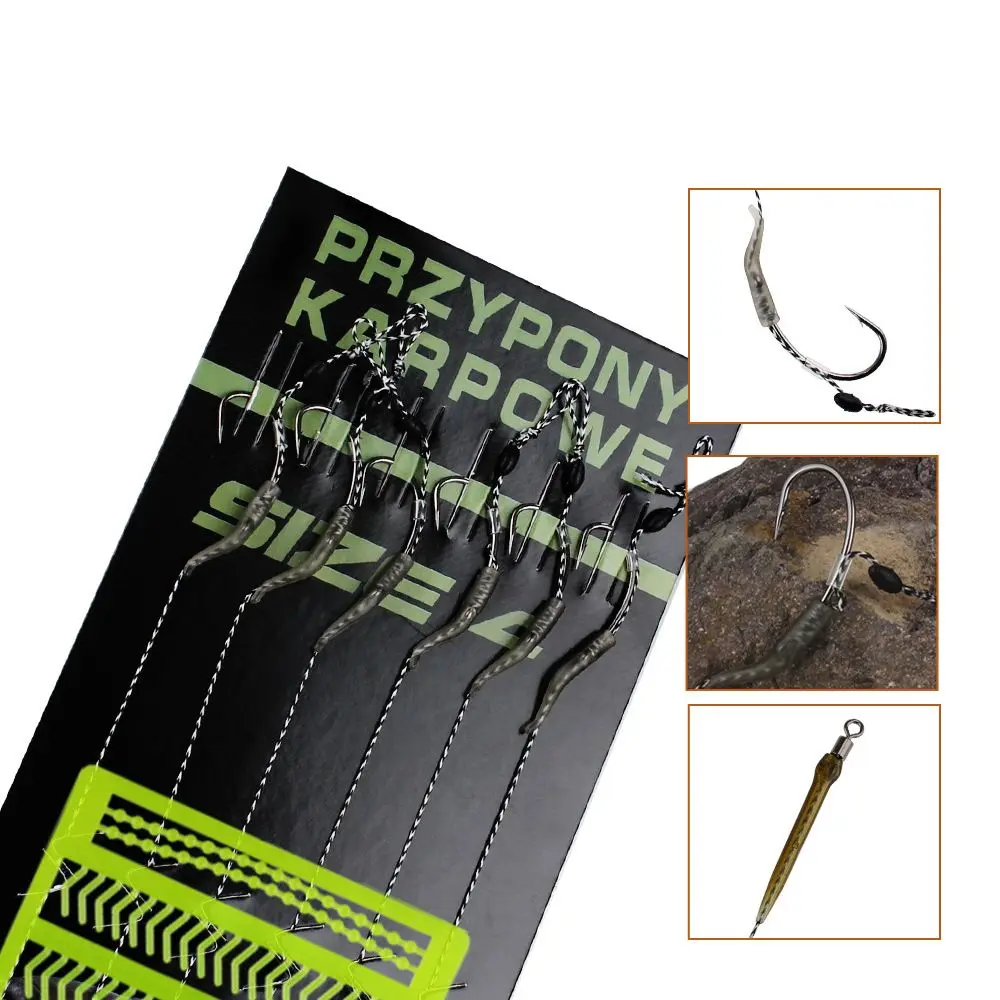 6-8PCS/Set 18.5cm Carp Fishing Hook 30-60LB 2/4/6/8# Leader Fishing Barbed Hooks Europe Feeder Group Hooks Carp Fishing Tackle
