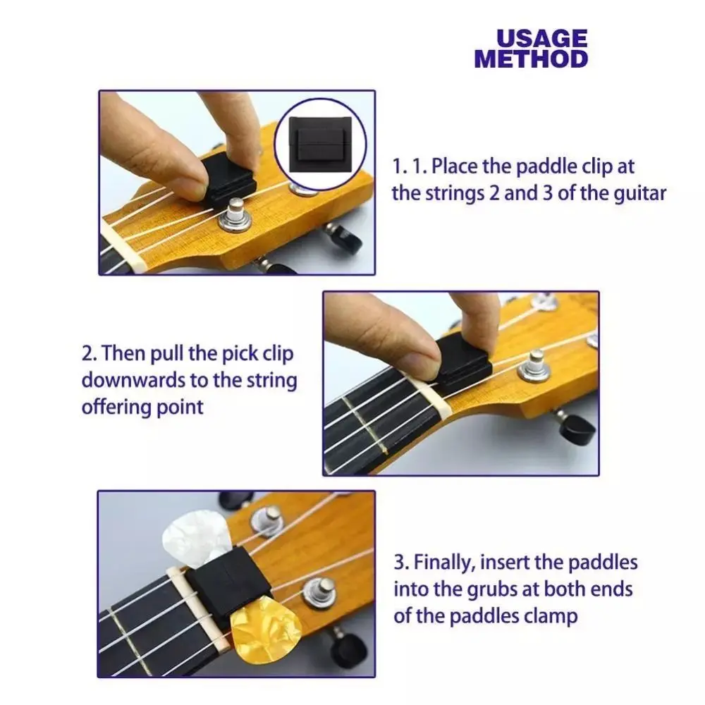 1PC Black Rubber Guitar Pick Holder Anti slip Electric Guitar Accessories Fix On Headstock Folk Songs Bass Ukulele