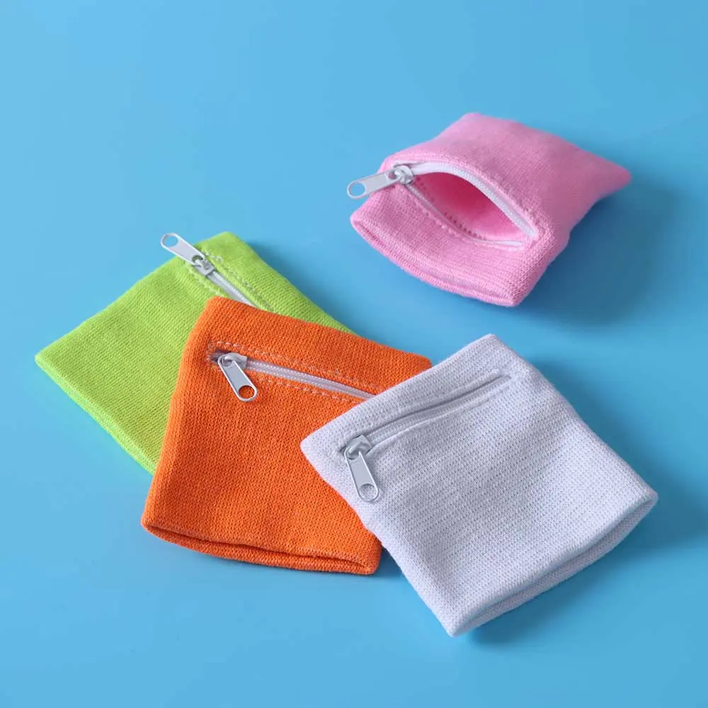 Unisex Colorful Cotton Wrist Band Wrist Protection Purse Bag With Zipper Pocket Sports Wristband For Gym Sports Running Cycling